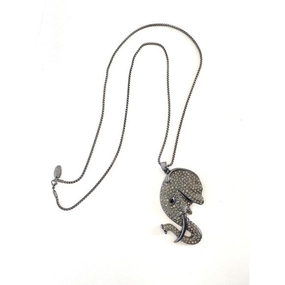 Elephant Head Gray & Black Rhinestones 1 or 2 Strand Pendant Long Necklace 34" - Picture 4 of 6